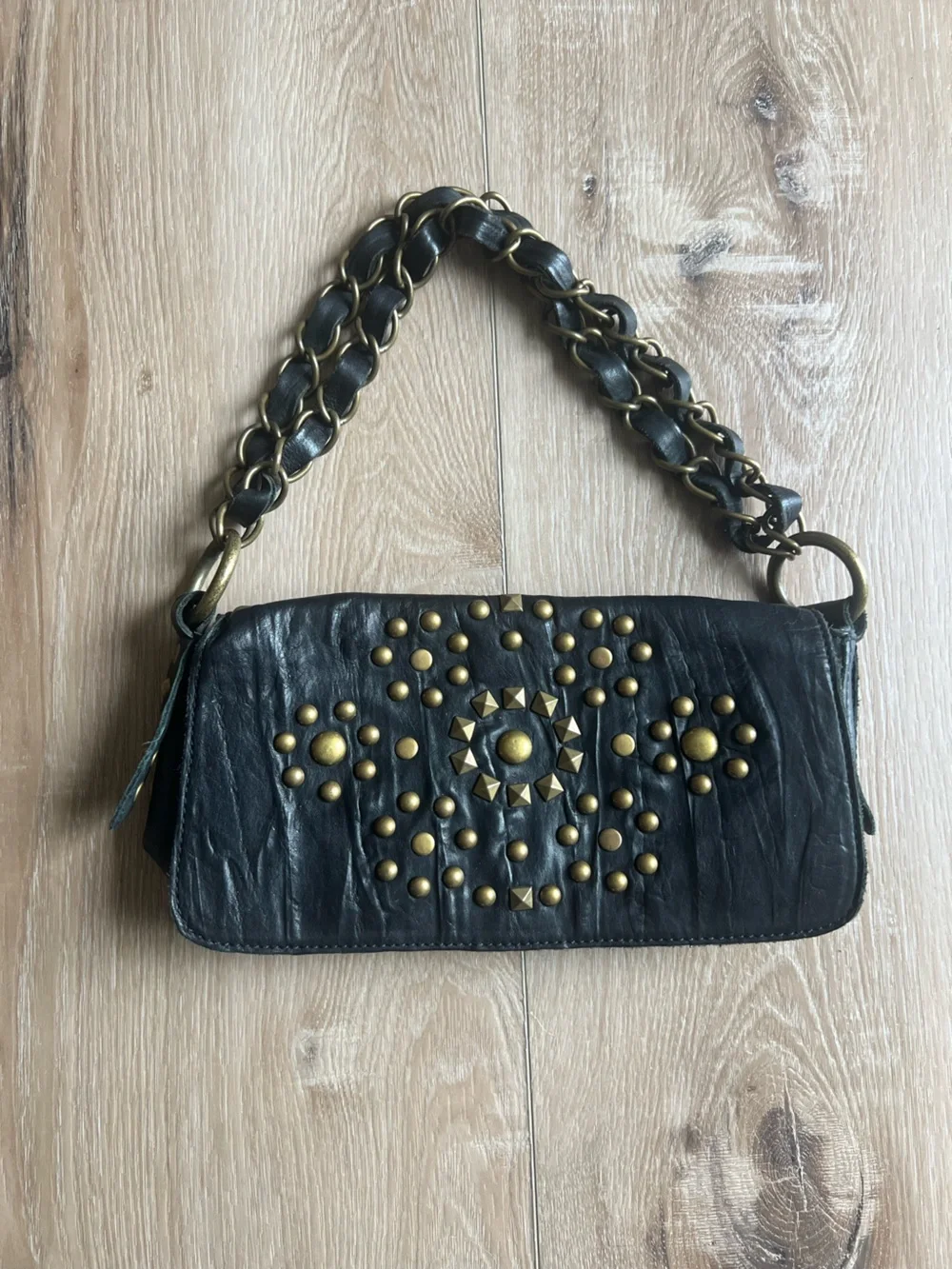 STEVE MADDEN Black Studded Bag Floral-Print Interior NWOT